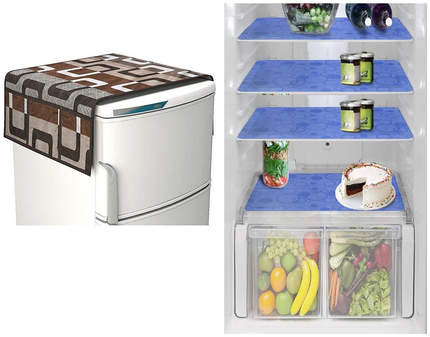 

Goel Home Decor Combo Of Decorative Fridge Top And 4 pcs Of Fridge Mats-Set Of 5