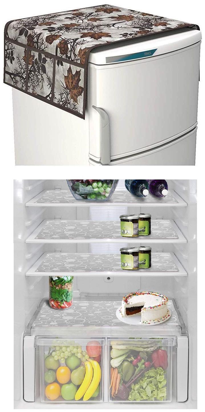 

Goel Home Decor Combo Of Decorative Fridge Top And 4 pcs Of Fridge Mats-Set Of 5