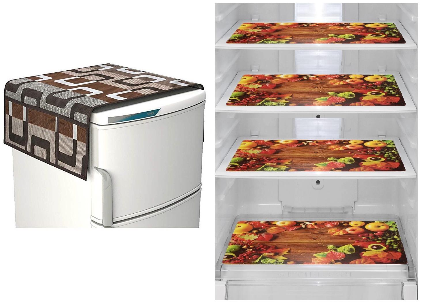 

Goel Home Decor Combo Of Decorative Fridge Top And 4 pcs Of Fridge Mats-Set Of 5