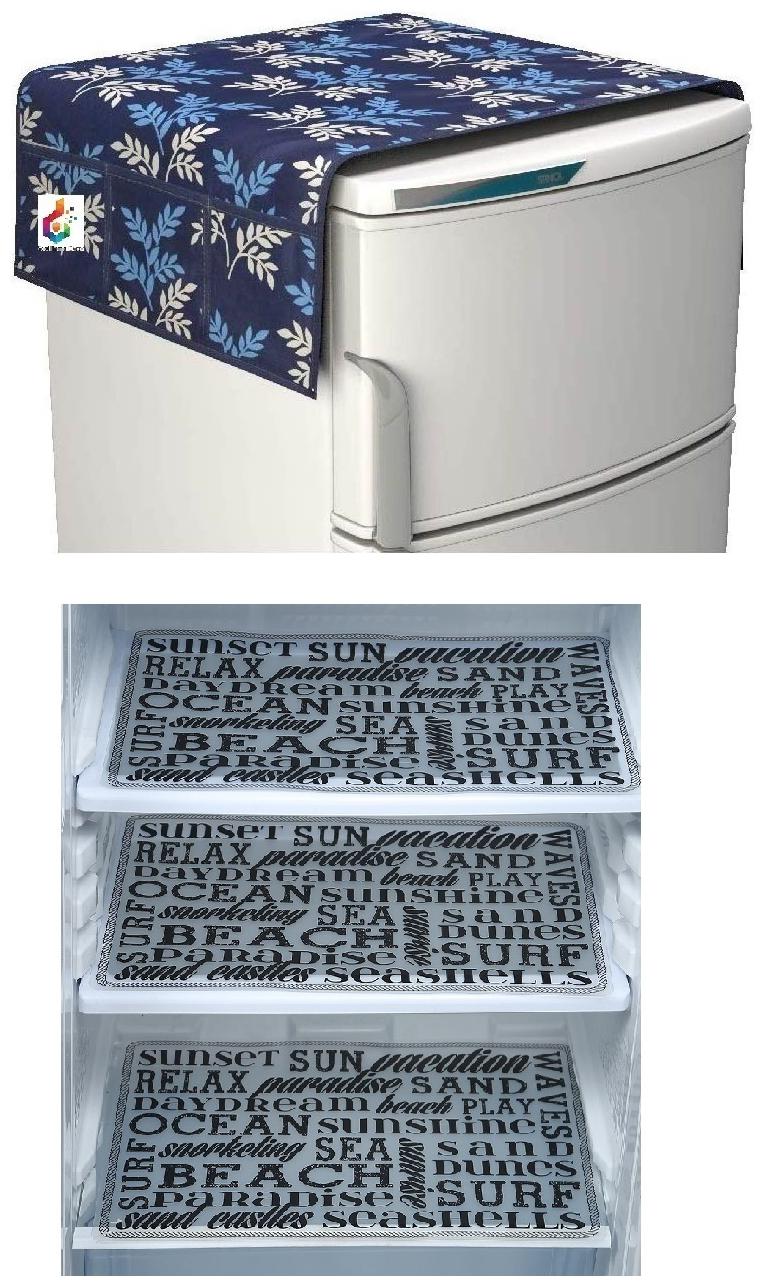 

Goel Home Decor decorative quality combo of Fridge Cover and Fridge Mats-Set of 4