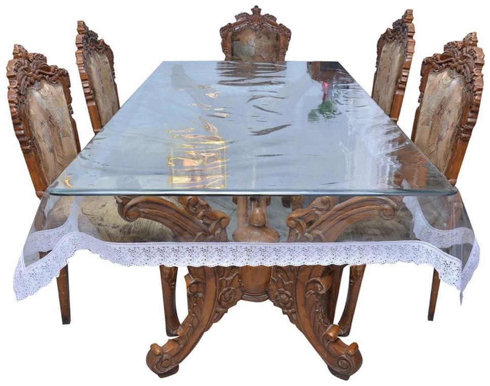 

Goel Home Decor Transparent with White Lace 6-8 Seater Dining Table Cover