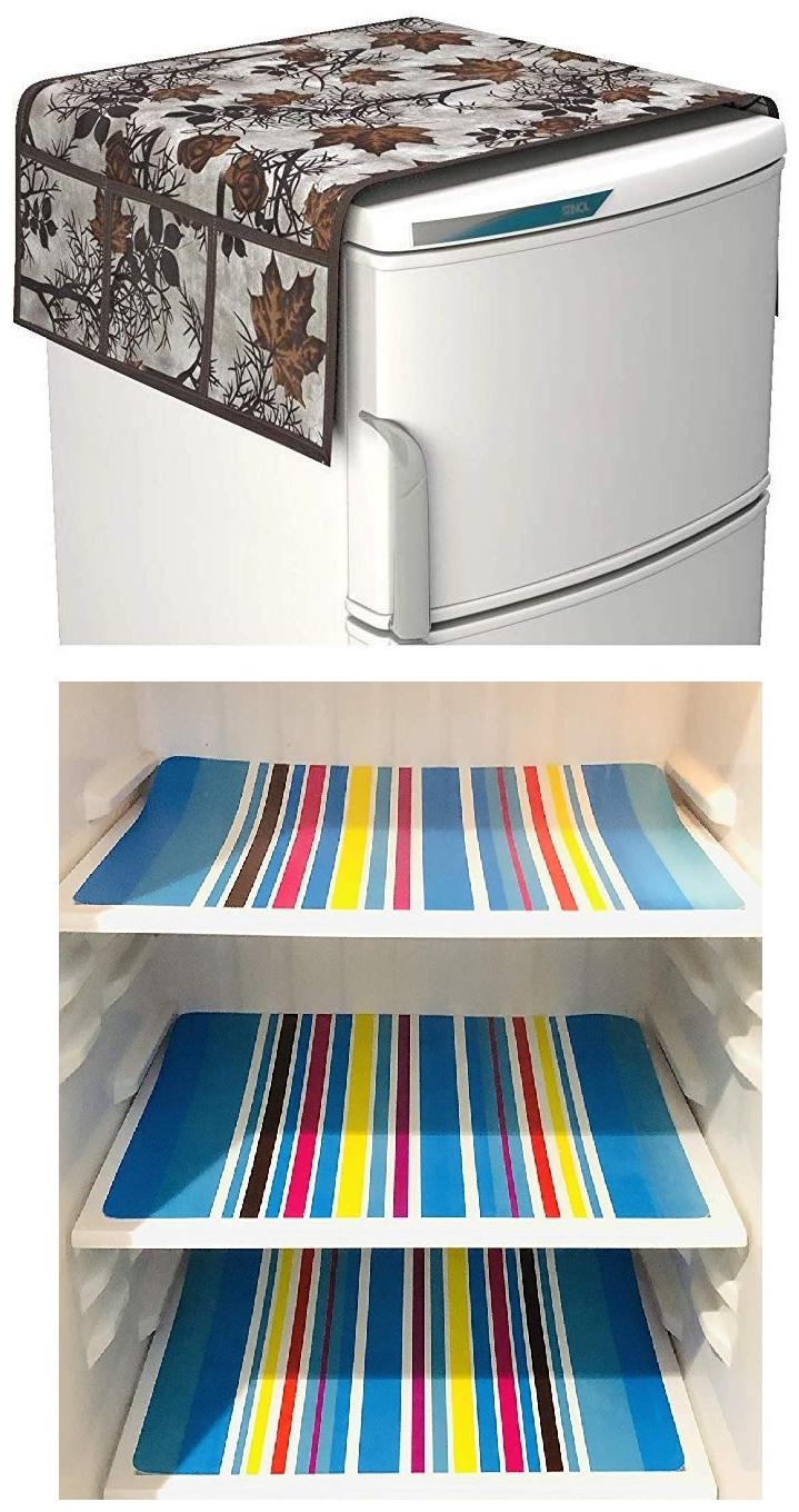 

Goel Home Decor decorative quality combo of Fridge Cover and Fridge Mats-Set of 4