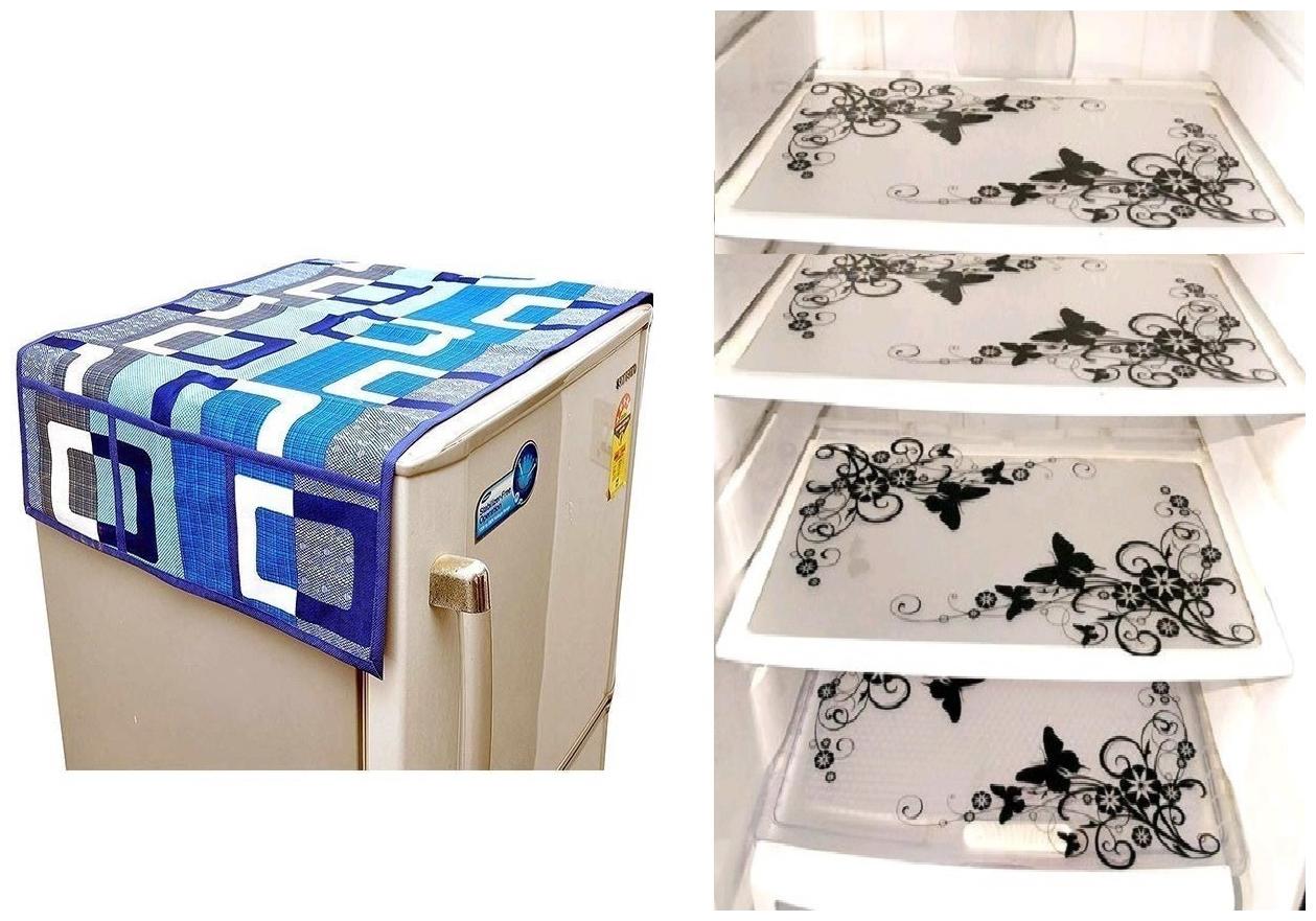 

Goel Home Decor Combo Of Decorative Fridge Top And 4 pcs Of Fridge Mats-Set Of 5