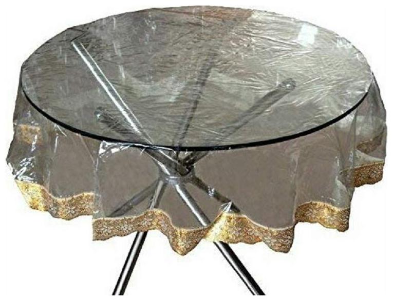 

Goel Home Decor Transparent Round table cover with white lace- 60 Diameter