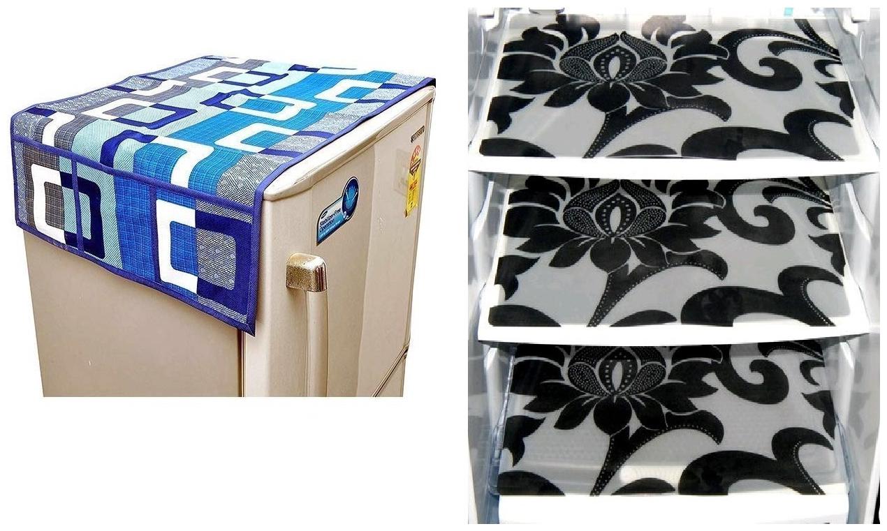 

Goel Home Decor decorative quality combo of Fridge Cover and Fridge Mats-Set of 4