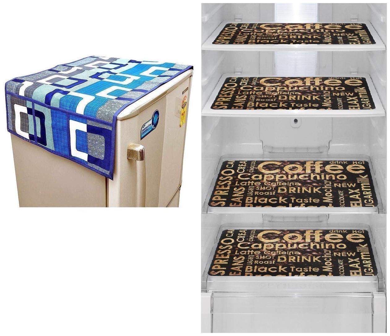 

Goel Home Decor Combo Of Decorative Fridge Top And 4 pcs Of Fridge Mats-Set Of 5