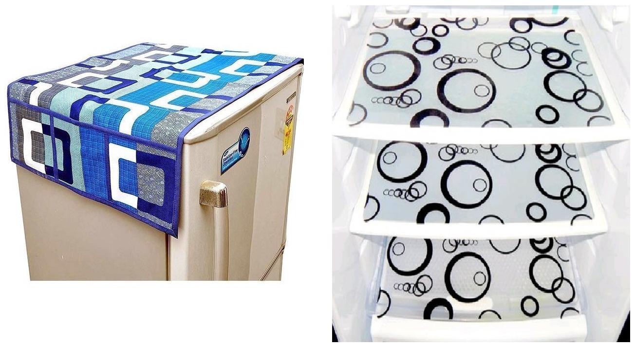 

Goel Home Decor decorative quality combo of Fridge Cover and Fridge Mats-Set of 4