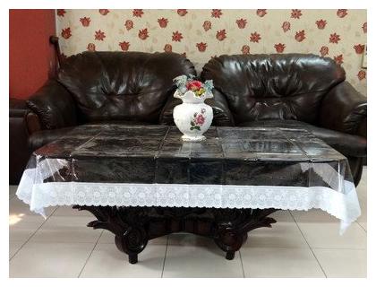 

Goel Home Decor Transparent 4 seater Center table cover with white lace- 40 inch 60 inch
