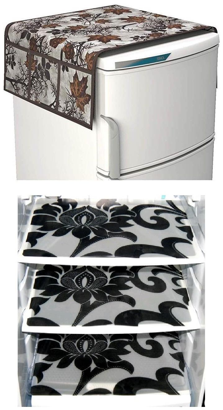 

Goel Home Decor decorative quality combo of Fridge Cover and Fridge Mats-Set of 4