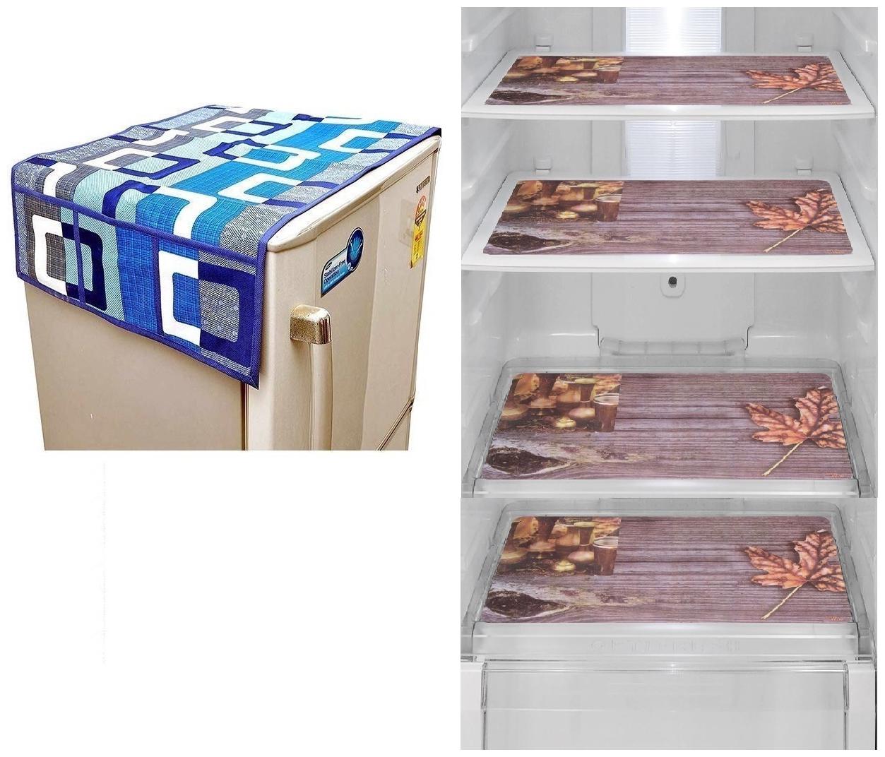 

Goel Home Decor Combo Of Decorative Fridge Top And 4 pcs Of Fridge Mats-Set Of 5