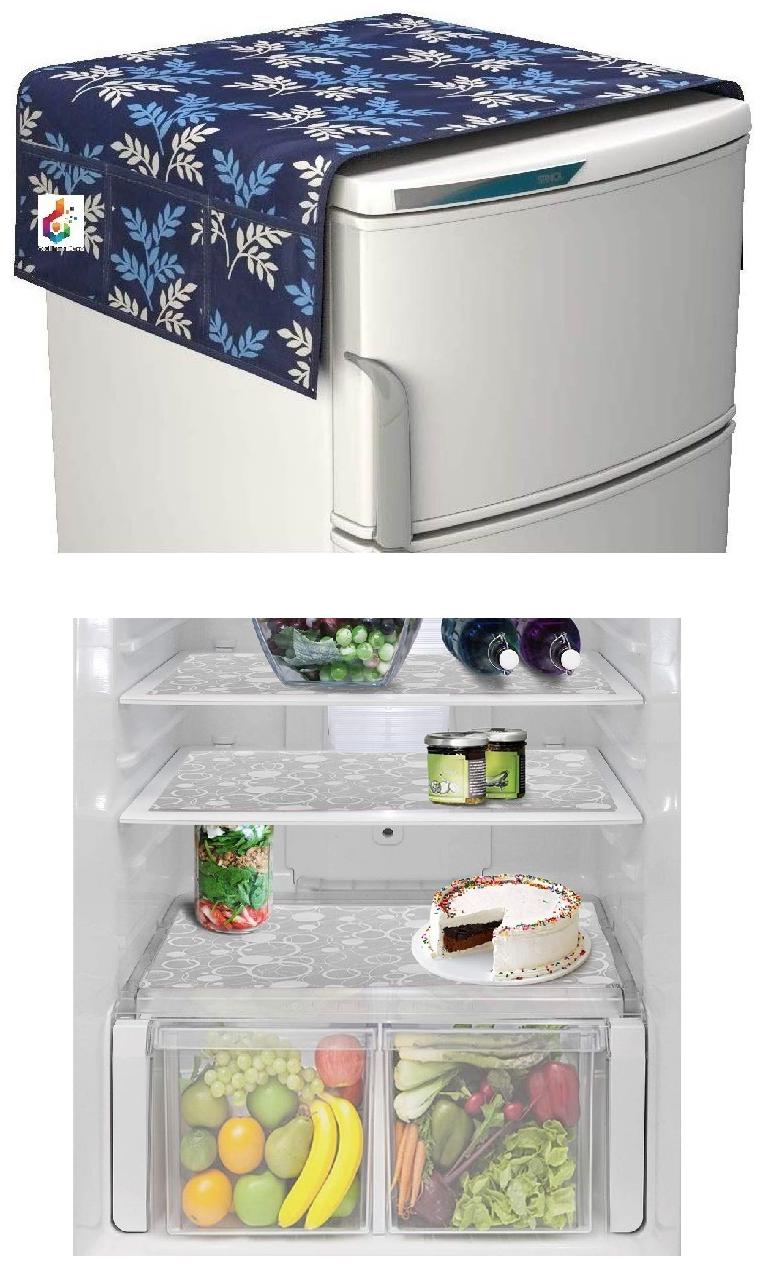 

Goel Home Decor decorative quality combo of Fridge Cover and Fridge Mats-Set of 4