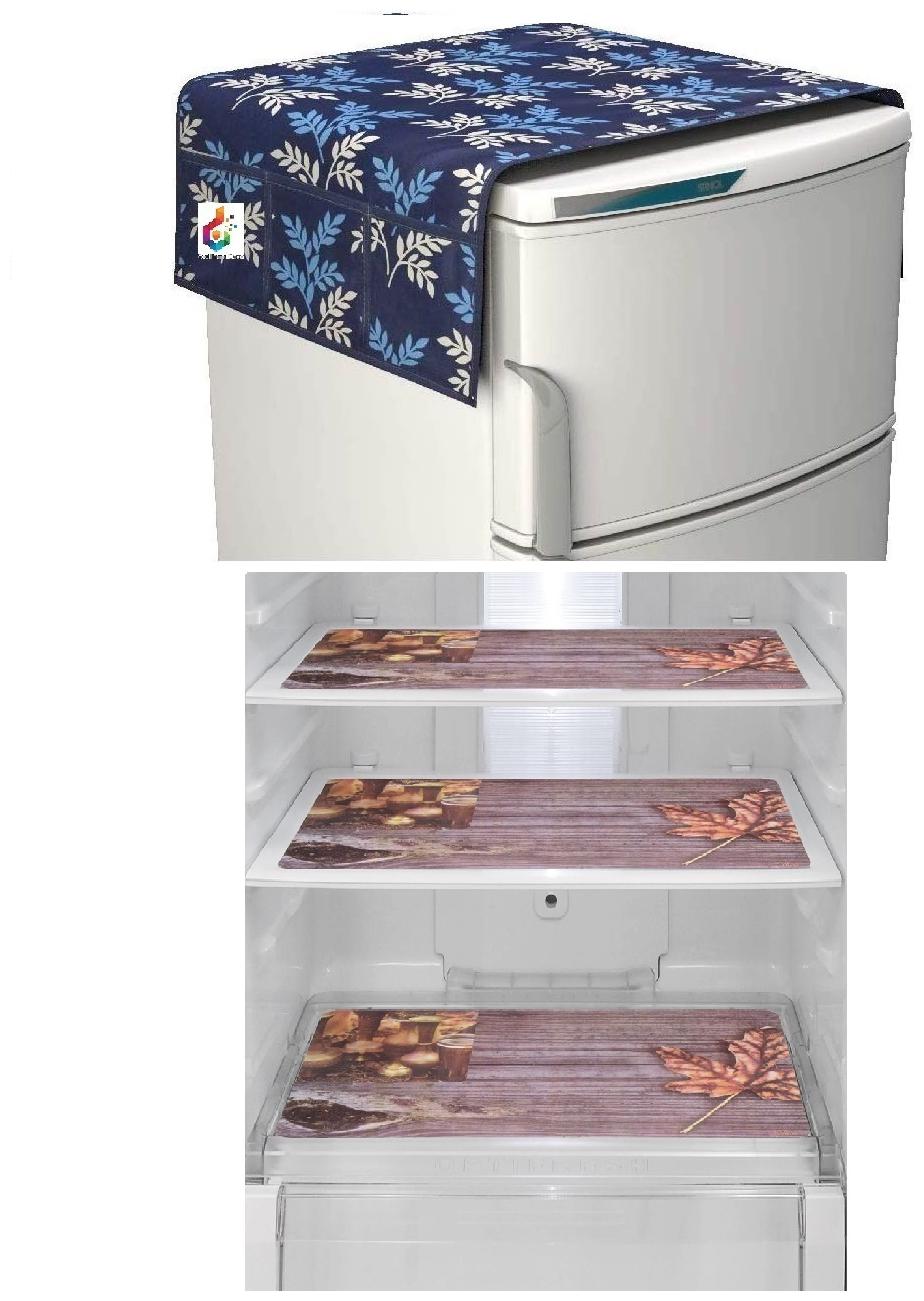 

Goel Home Decor decorative quality combo of Fridge Cover and Fridge Mats-Set of 4