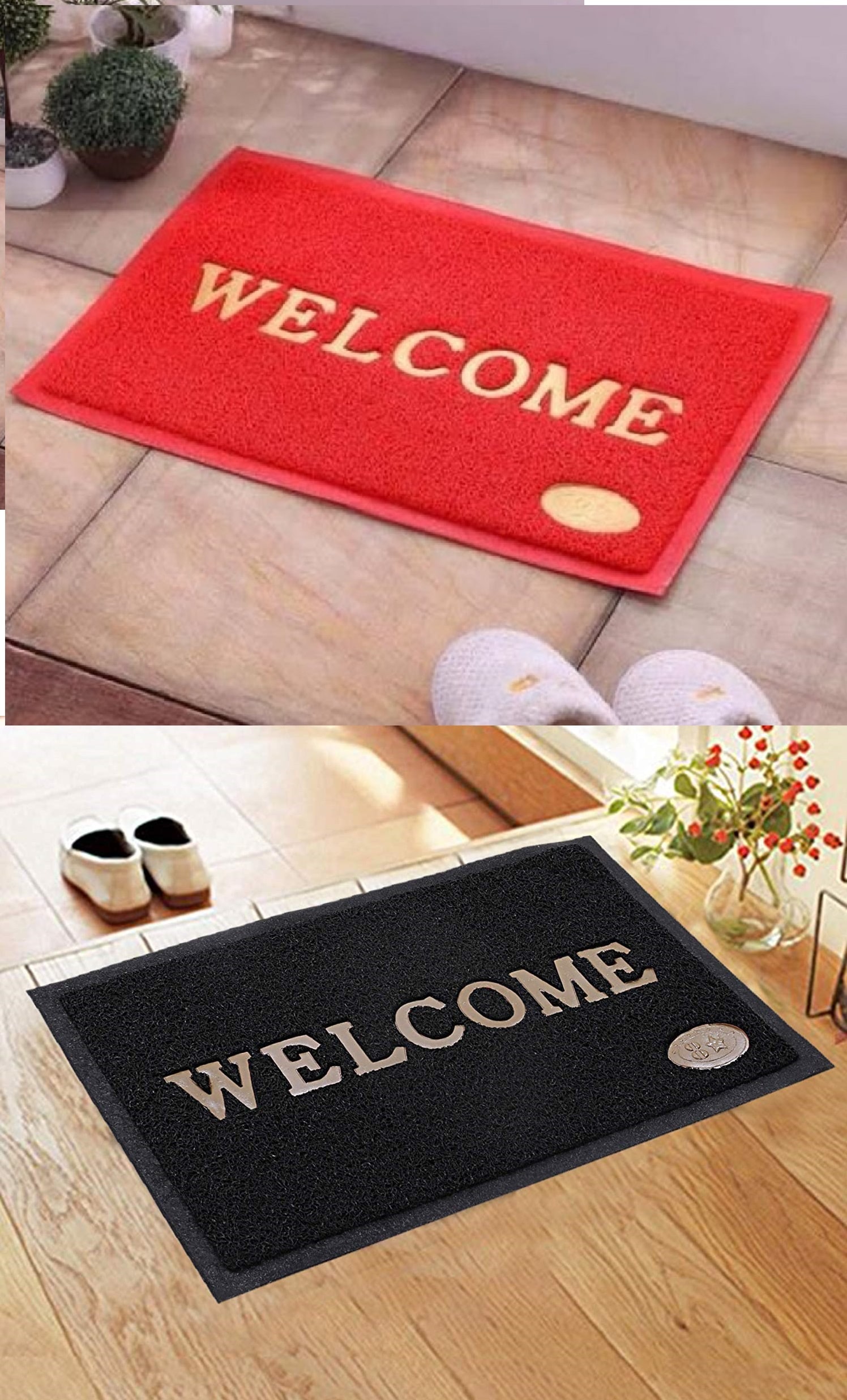 

Goel Home Decor PVC Welcome Printed Door Mat-Pack of 2