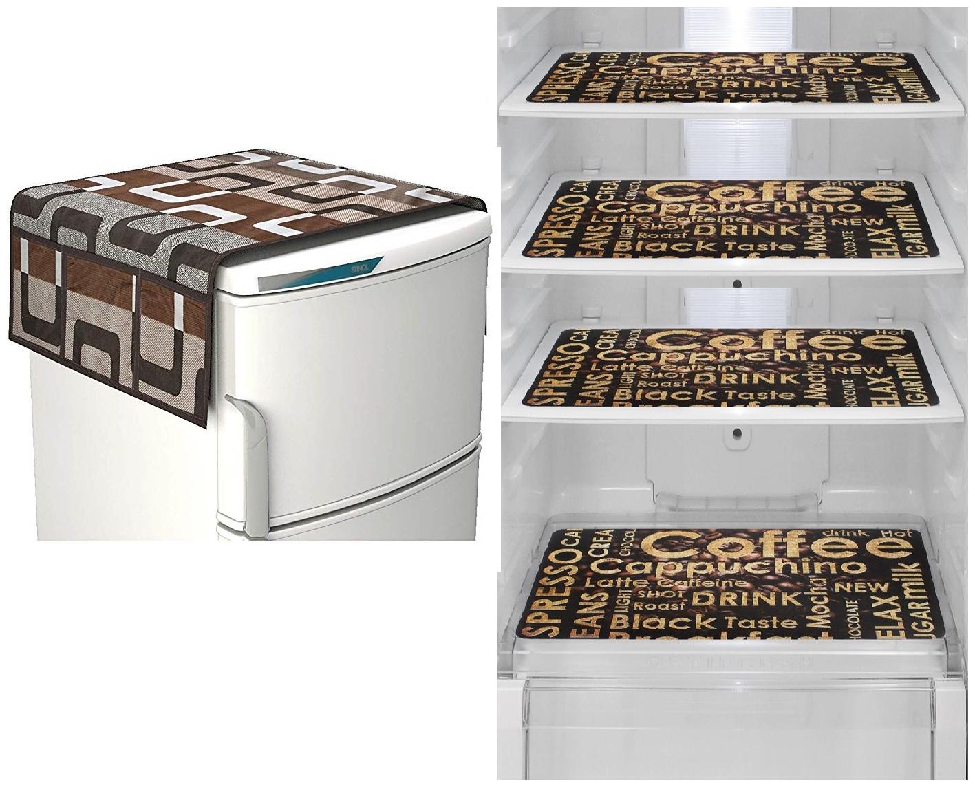 

Goel Home Decor Combo Of Decorative Fridge Top And 4 pcs Of Fridge Mats-Set Of 5