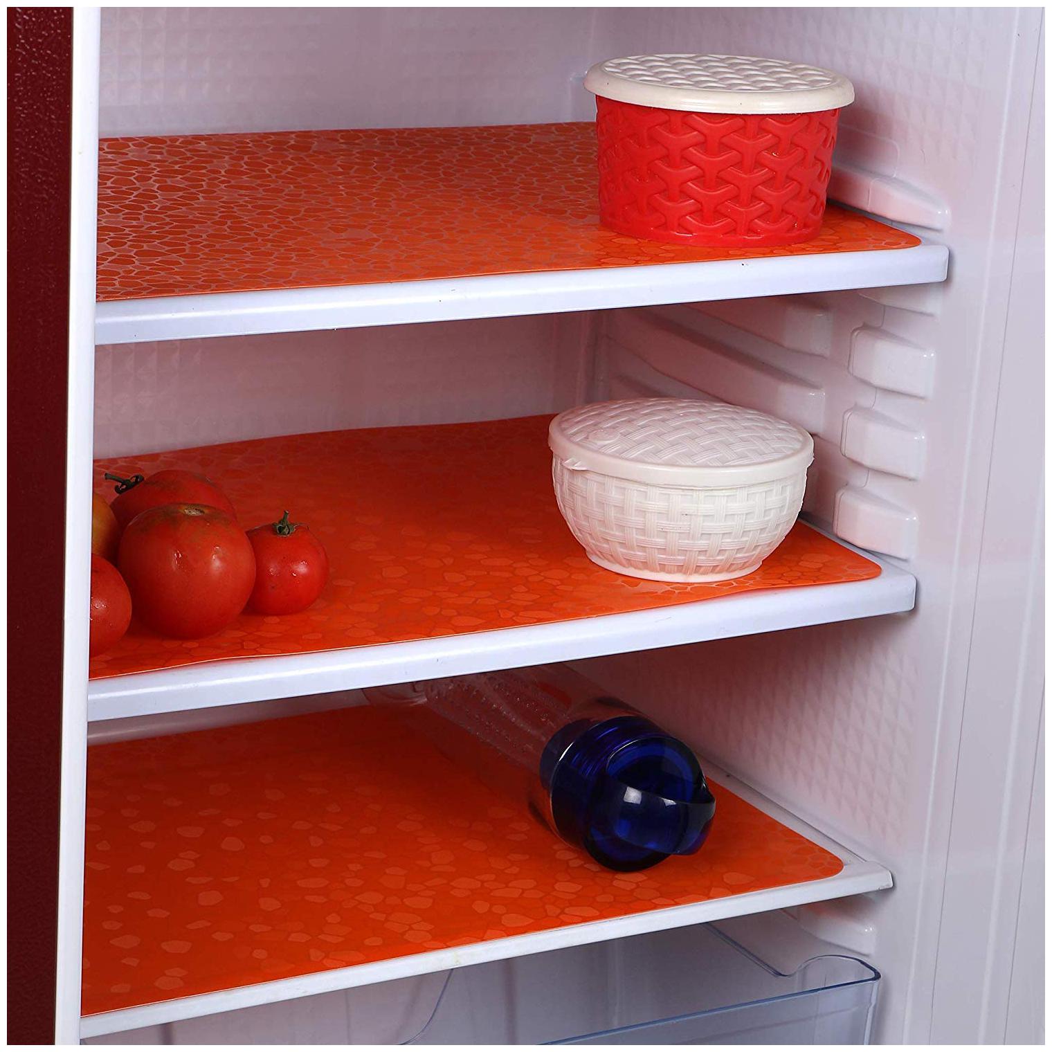 

Goel HomeDecor Pack Of 3 Classic orange crystal printed Refrigerator Fridge Drawer Mats 12 inch 18 inch