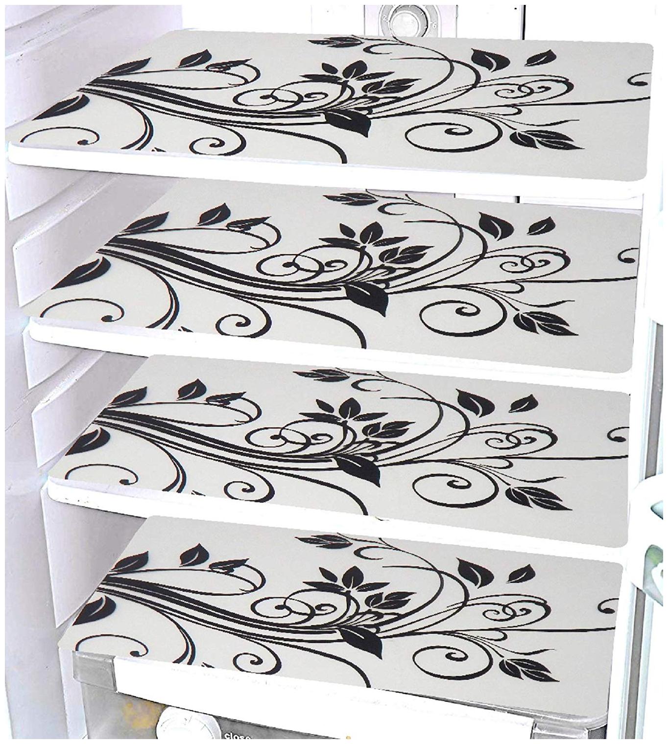 

Goel HomeDecor Pack Of 4 Classic Black and White Refrigerator Fridge Drawer Mats 11 5 inch 17 5 inch