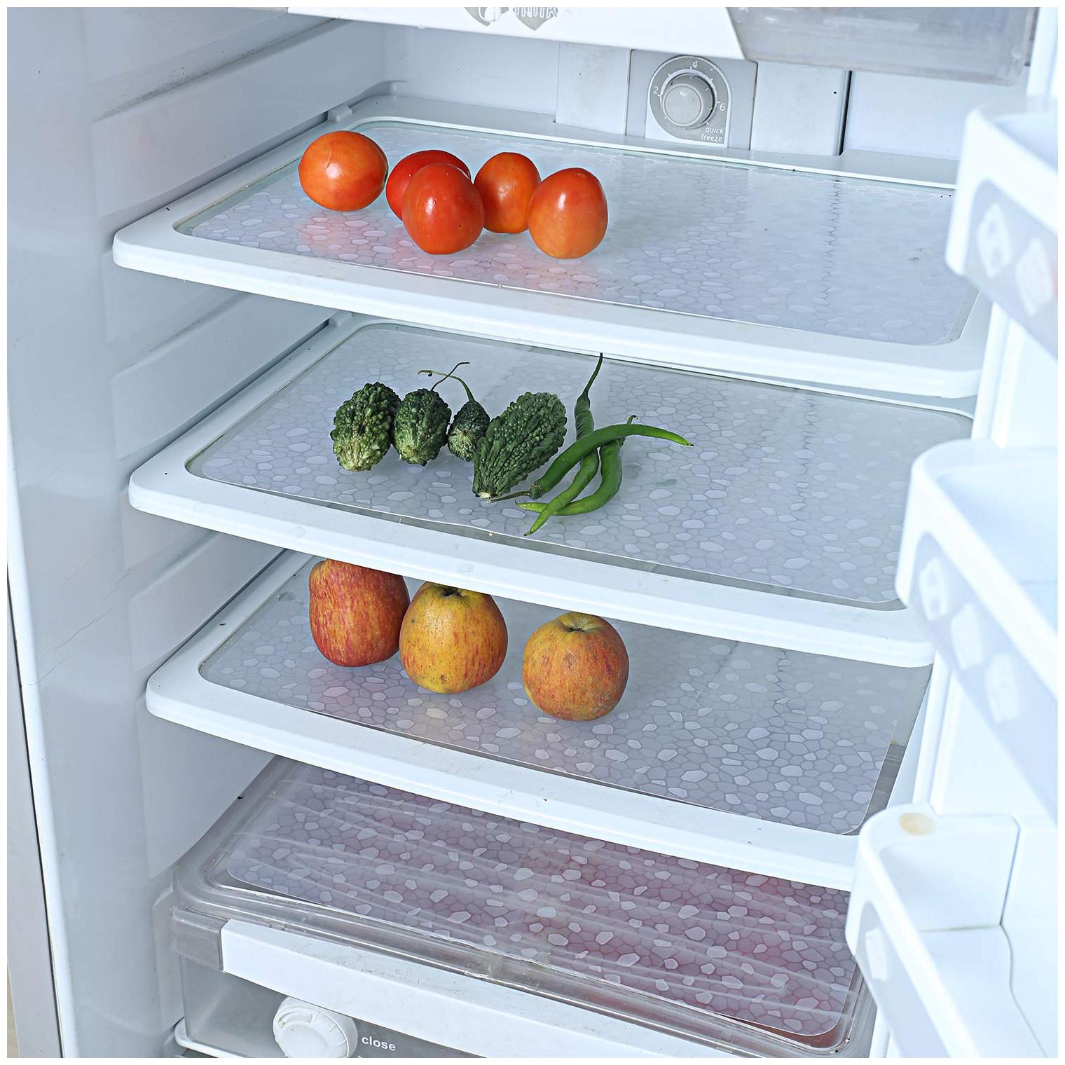 

Goel HomeDecor Pack Of 4 Classic white crystal printed Refrigerator Fridge Drawer Mats 12 inch 18 inch