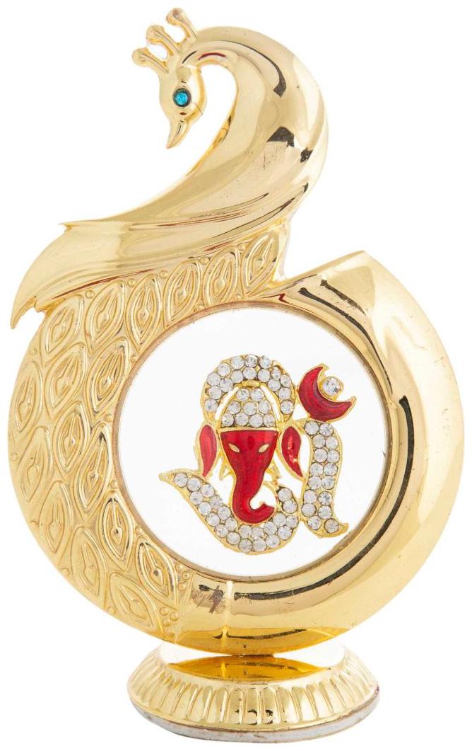 

Gold Plated Peacock Shape Om Ganesha Ganesh Ganpati 12 Cm Car Dashboard God Idol Statue Hindu Figurine Showpiece And Home Decor Gift