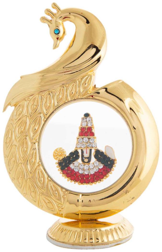 

Gold Plated Peacock Shape TiruPati Balaji 12 Cm Car Dashboard God Idol Statue Hindu Figurine Showpiece And Home Decor Gift