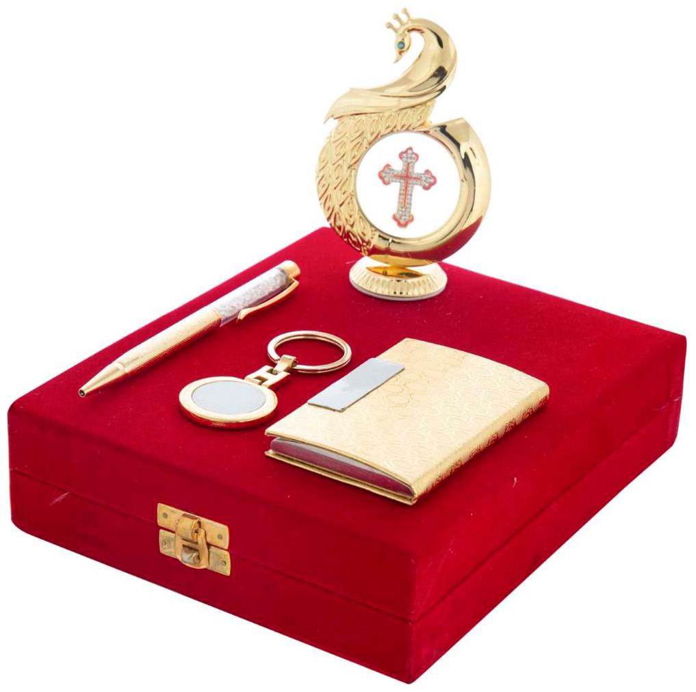 

Gold Plated Blue Pen Business Card Holder KeyRing And Peacock Shape Jesus God Idol Car Dashboard and Home Temple