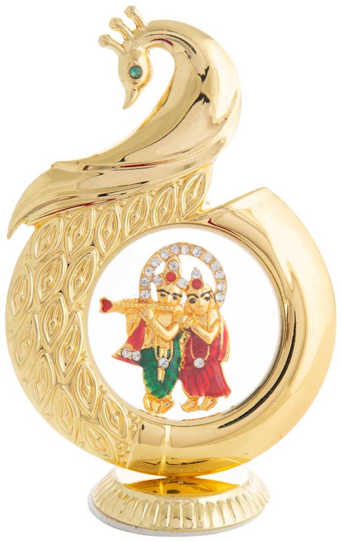 

Gold Plated Peacock Shape Radha Krishna 12 Cm Car Dashboard God Idol Statue Hindu Figurine Showpiece And Home Decor Gift