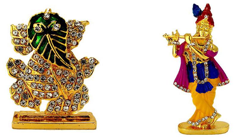 

Gold Plated Lord Ganesha Ganesh Silver Plated Lord Krishna Murlidhar Oxidised Antique Electroplated Religious Idols for Vastu Gifts Feng Shui For Car Dashboard Gift Car Statue
