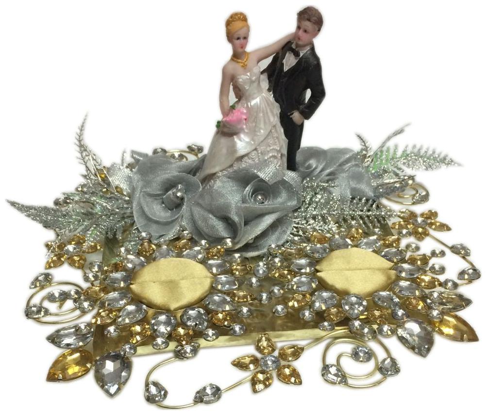 

Gold Silver Wedding Engagement Ring Platter With Two Ring Holders