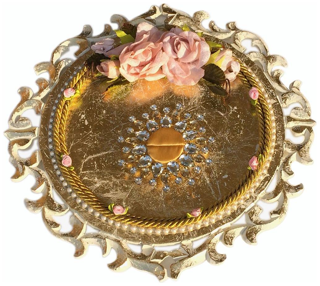 

Golden Carved Wedding Engagement Ring Platter With Single Ring Holder