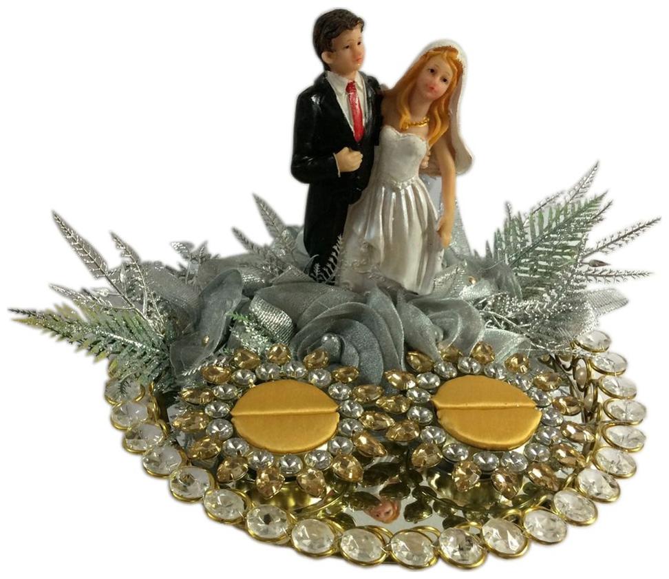 

Golden Silver Crystal Wedding Ring Platter With 2 Ring Holders Platter Size 8 Diameter