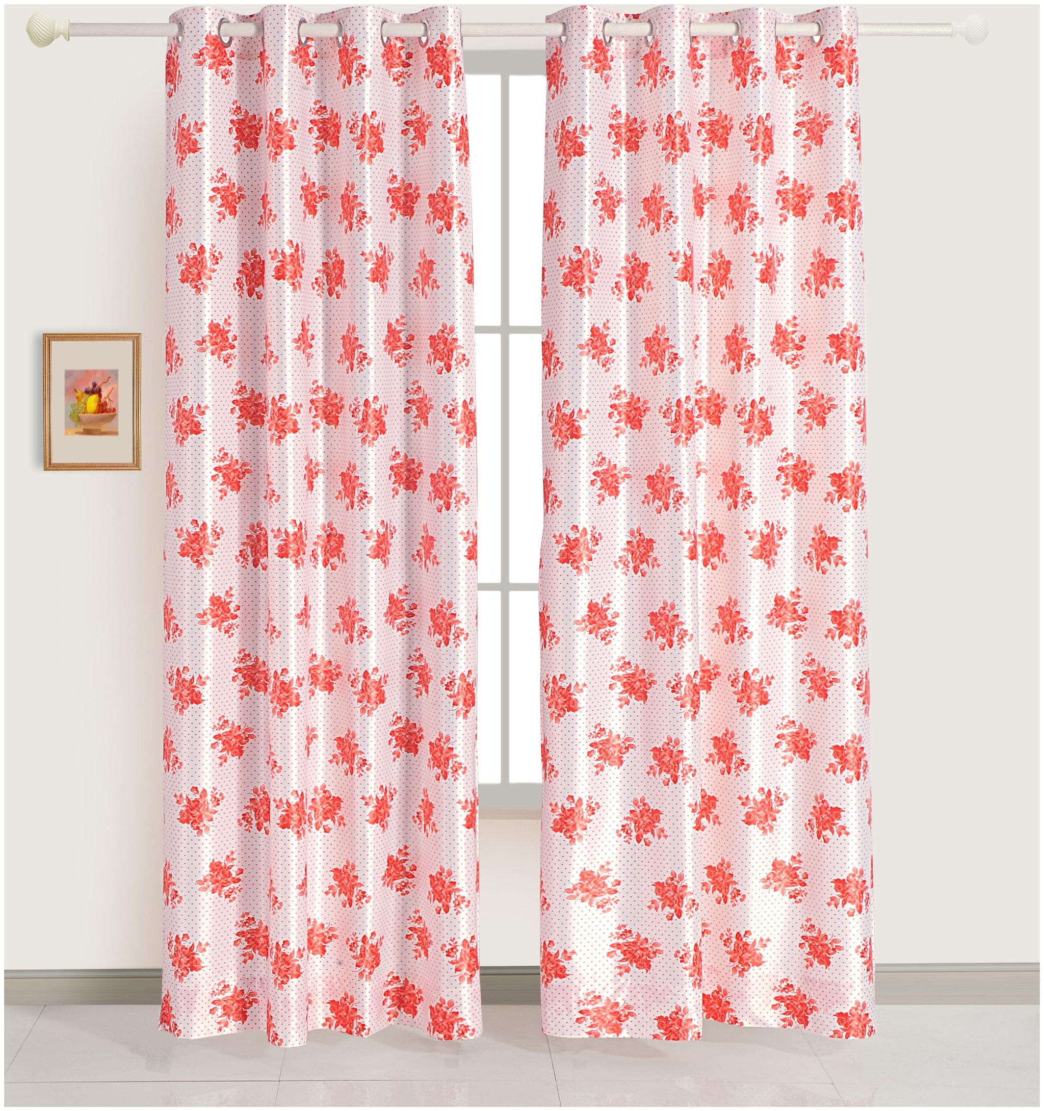 

GRAND OPAL Silk Window Blackout White Orange Regular Curtain ( Eyelet Closure Floral )