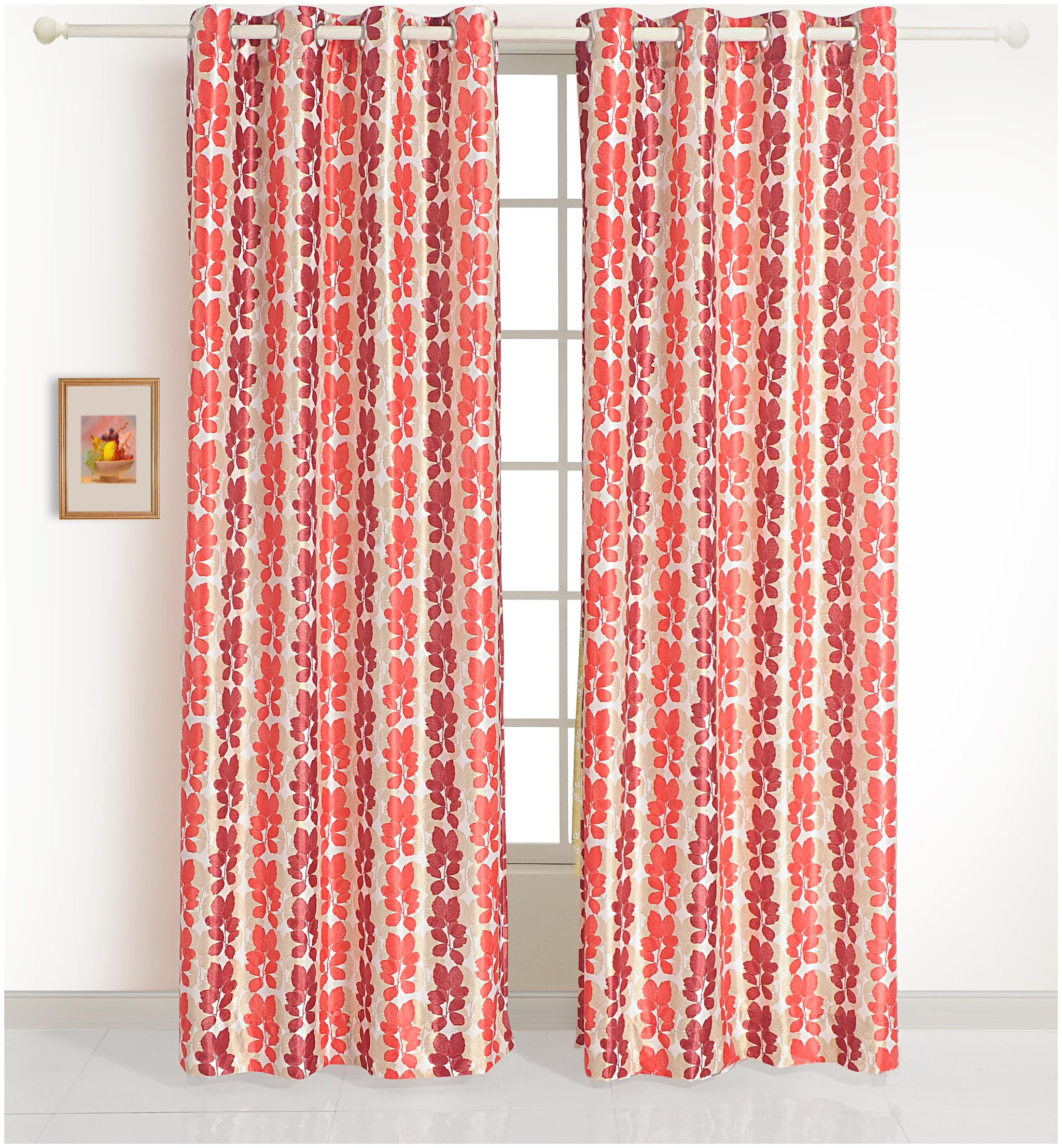 

GRAND OPAL Silk Window Blackout Red Orange Regular Curtain ( Eyelet Closure Floral )
