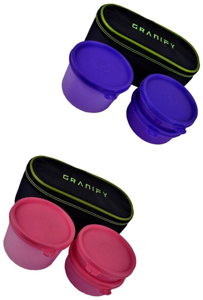 

Granify Gt-1014 Pink Purple 6 Containers Lunch box Lunch bag ( Set of 2 1800 ml )