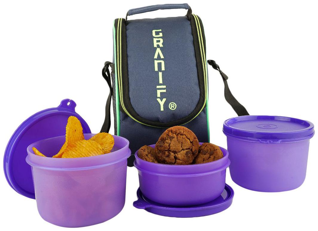 

Granify Gt-2002 Purple 3 Containers Lunch box Lunch bag ( Set of 1 1200 ml )