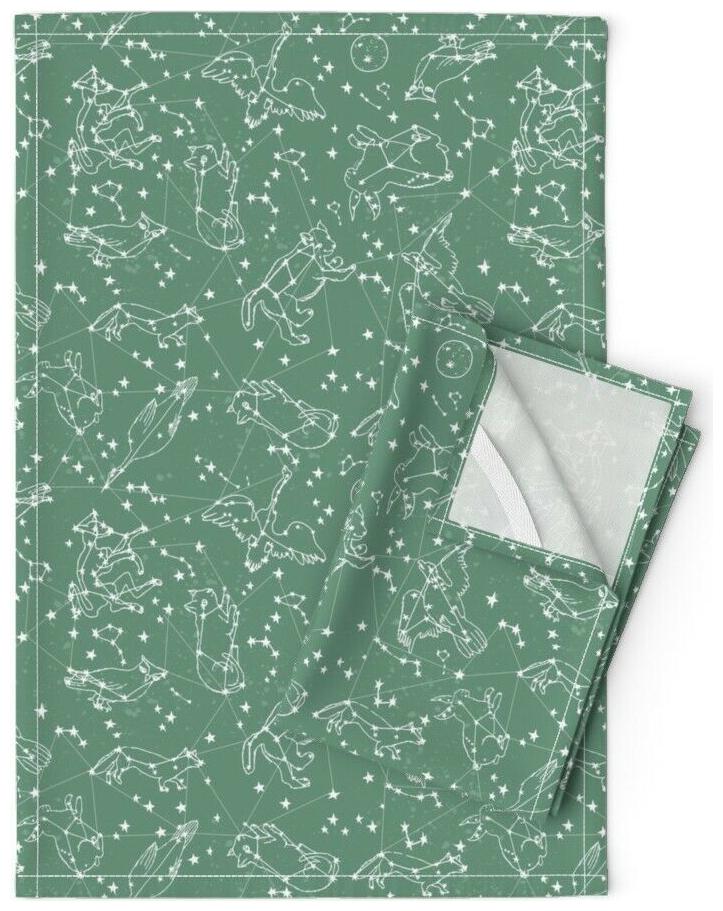 

Green Constellation Galaxy Space Linen Cotton Tea Towels by Roostery Set of 2