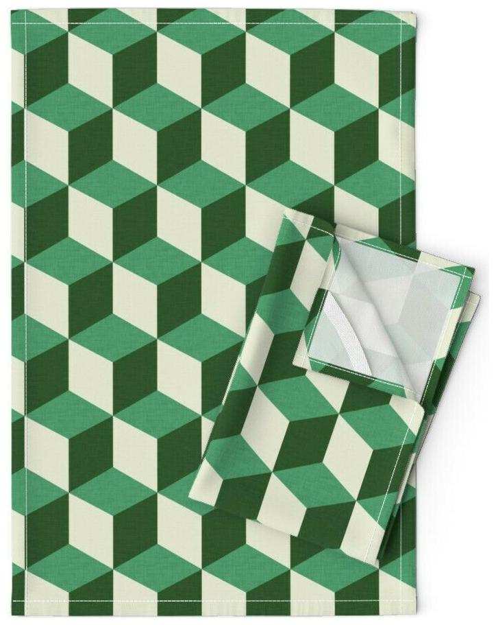 

Green Mod Cubes Mid Century Linen Cotton Tea Towels by Roostery Set of 2