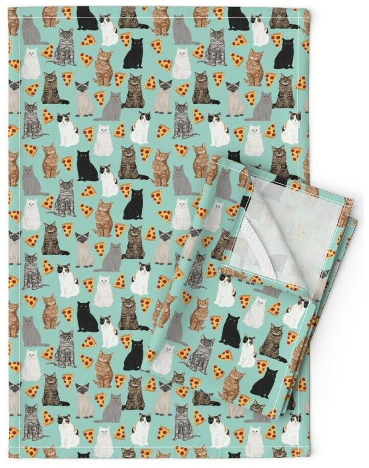 

Green Pizza Cat Cats Pizzas Lady Linen Cotton Tea Towels by Roostery Set of 2