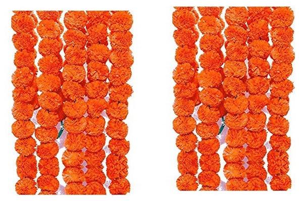 

Green plant indoor Artificial Genda Phool Marigold Garlands for Decoration Set of 10 PCS - Orange