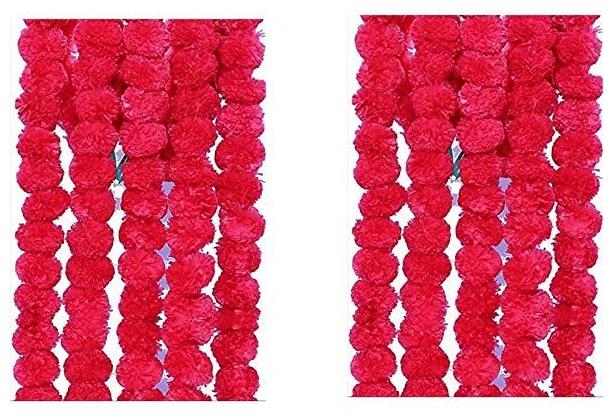 

Green plant indoor Artificial Genda Phool Marigold Garlands for Decoration Set of 10 PCS - Pink