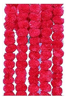 

Green plant indoor Artificial Genda Phool Marigold Garlands for Decoration Set of 5 PCS - Pink