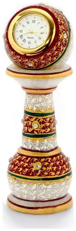 

Greentouch Crafts Gold Painted Meenakari Work Marble Pillar Watch 6 inch Height