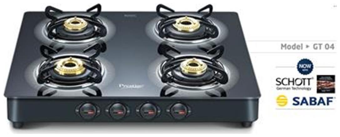 

Prestige Royale 4 Burner Regular Black Gas Stove ISI Certified