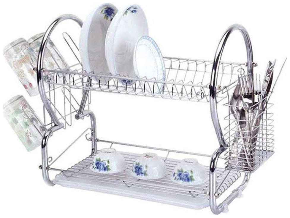 

GTC Dish Rack Steel 2-Tier Multi-Function Stainless Steel Dish Drying Rack Cup Drainer Strainer Silver one 42CM-8