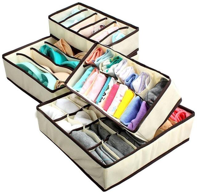 GTC Set of 4 Foldable Drawer Dividers, Storage Boxes for Clothing, Shoes, Underwear, Bra, Socks 34266-1