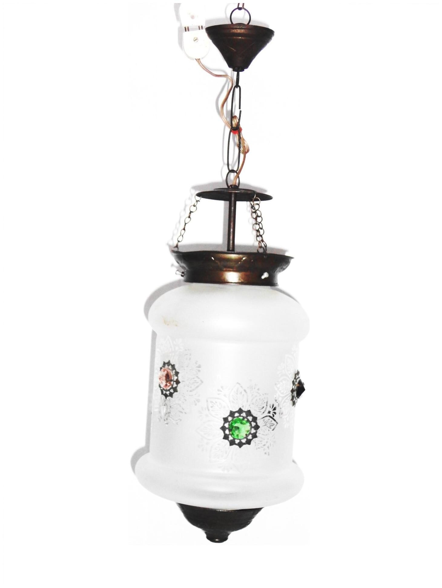 

Gupta Glass Exports White Etched Hanging Lamp with Crystals