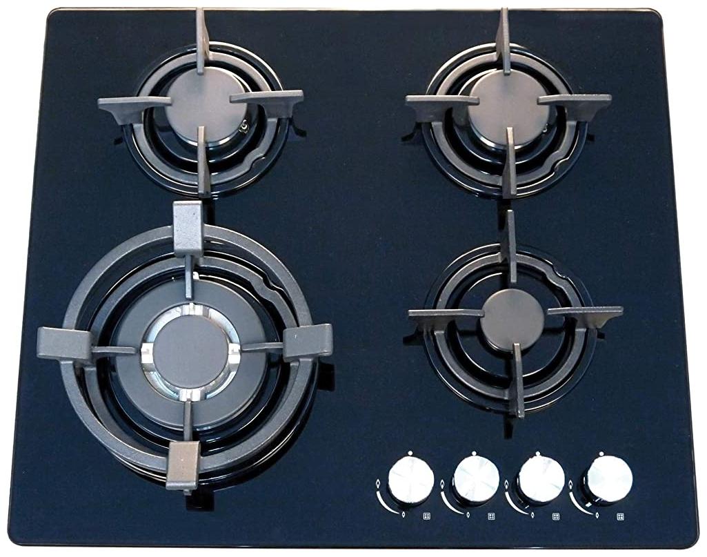 

Hafele Elite G01 60 BUILT-IN hob 4 Burner Hob Gas on Glass with Auto Ignition Flame Failure Safety Device 1 High Power Wok Burners 1 Auxiliary Burner 2 Semi Rapid Burner Toughened Glass Finish