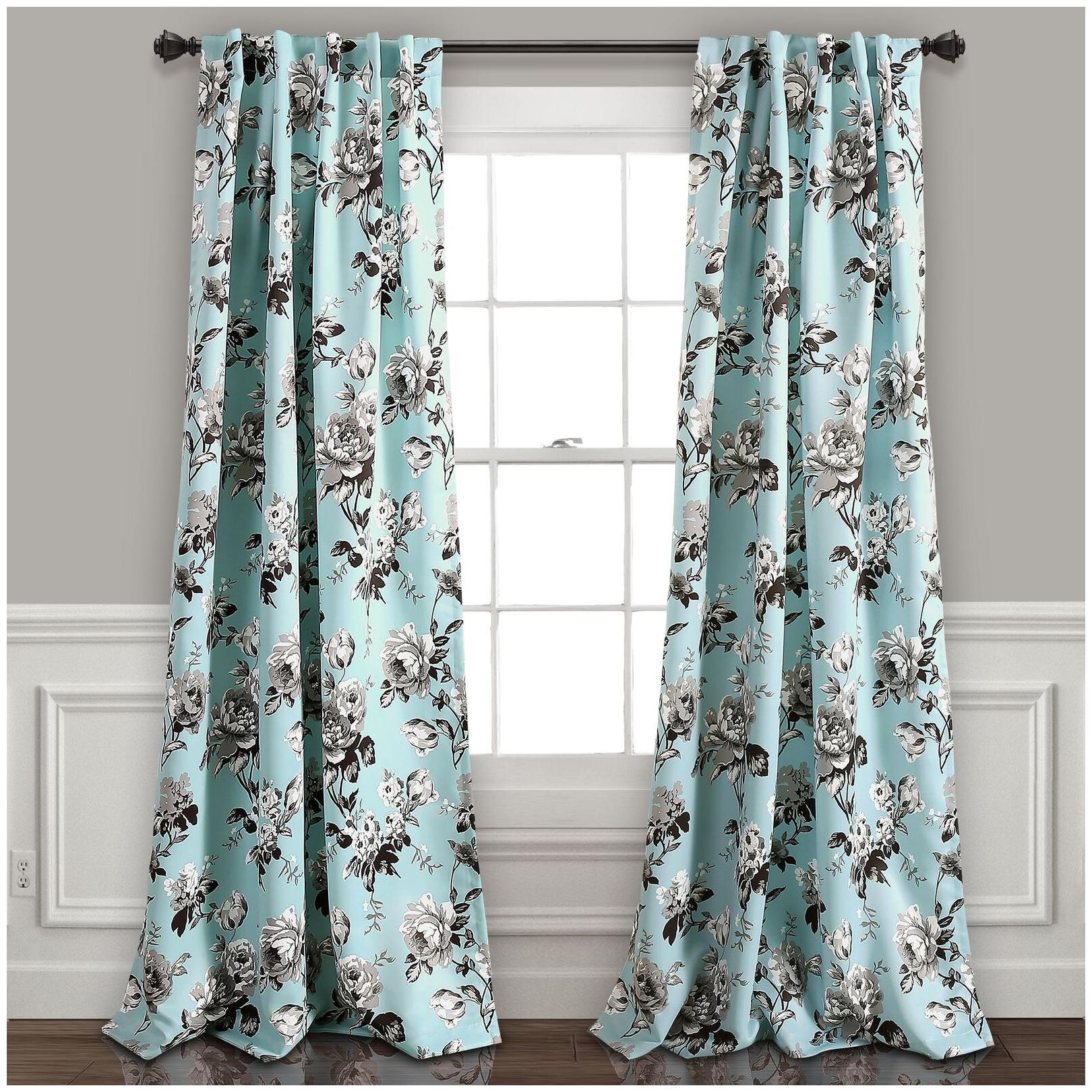 

Half Moon Tania Floral Room Darkening Window Curtain Panels Blue Gray 52X108 Set