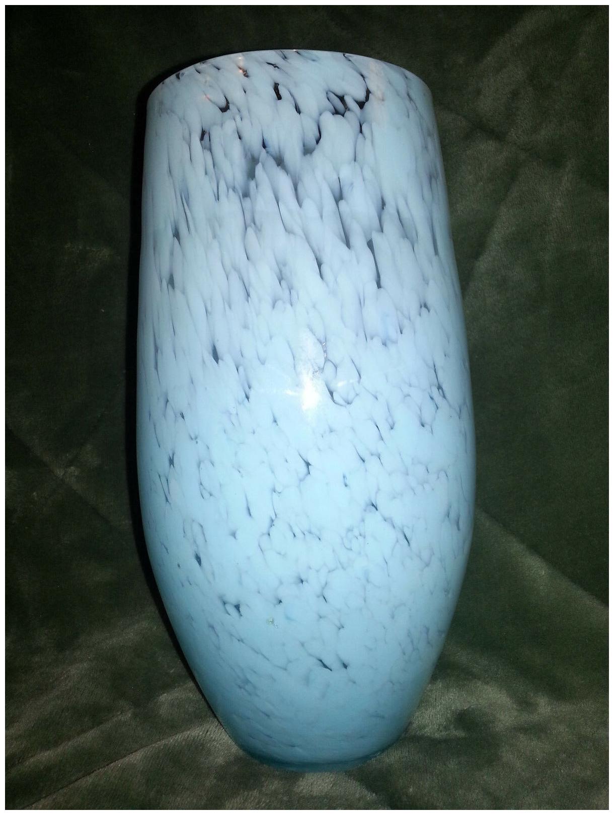 

HALLMARK Hurricane FLOWER VASE Tall Cylinder BLUE WHITE GLASS Extra Large NEW