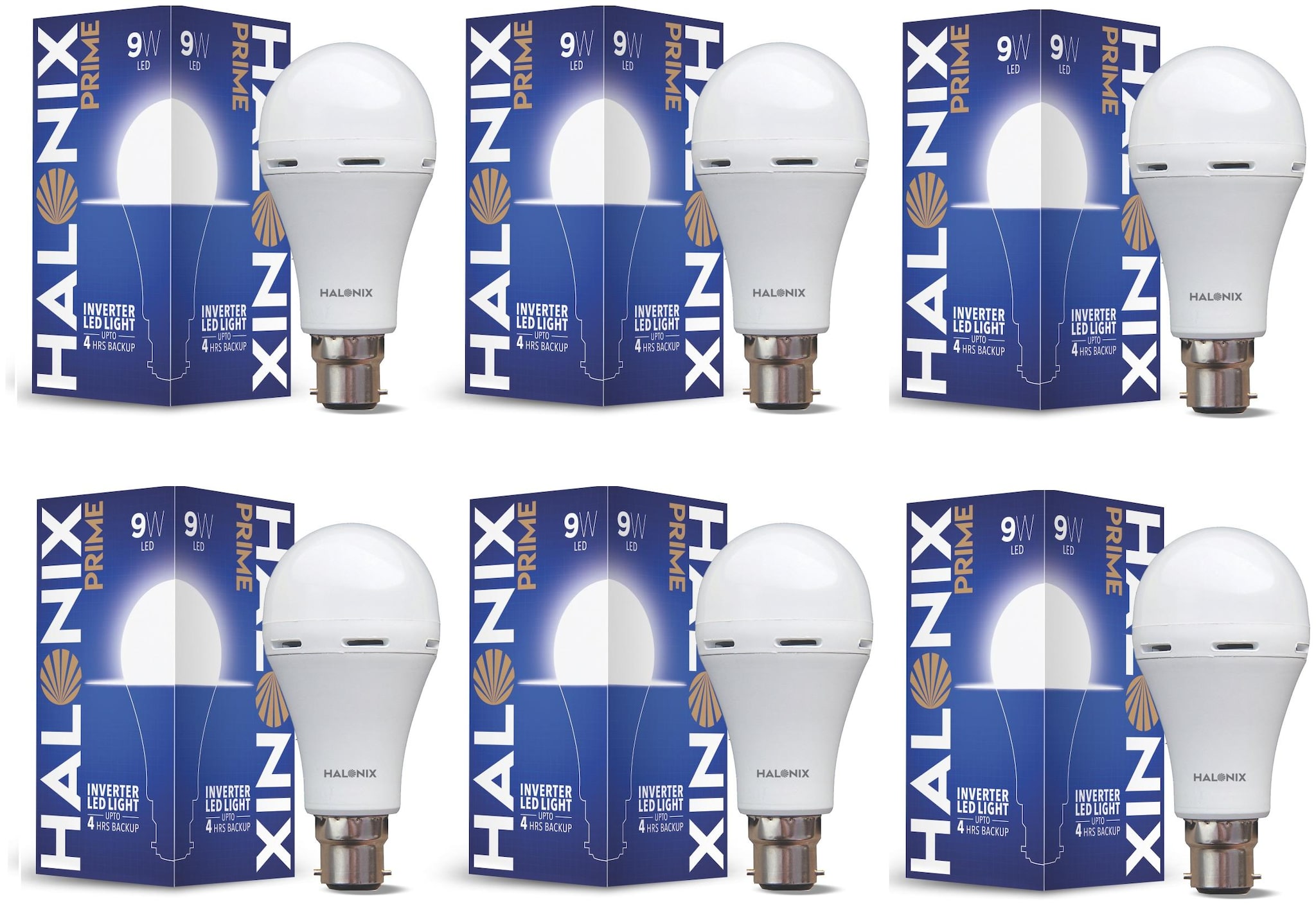 

Halonix 9W Rechargeable Inverter Led Bulb B22 Cool day Light (Pack Of 6)