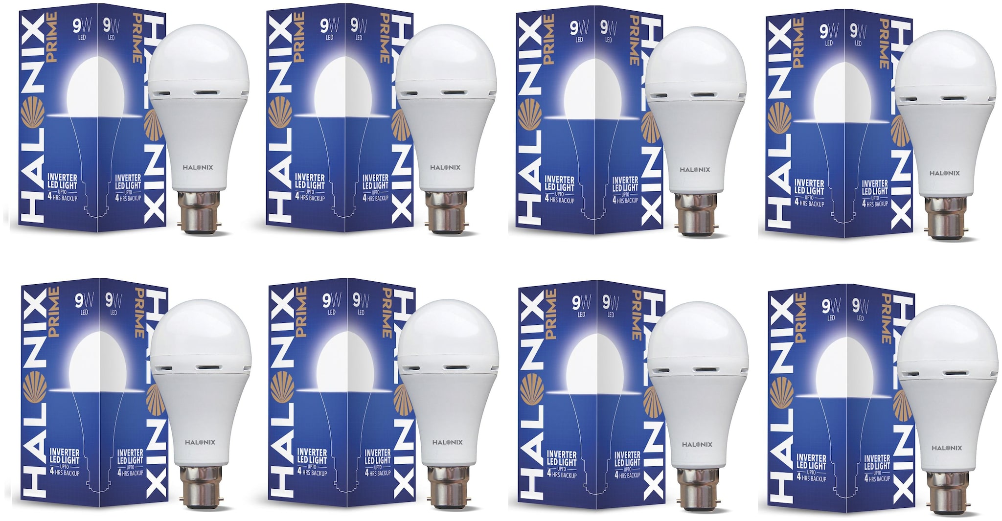 

Halonix 9W Rechargeable Inverter Led Bulb B22 Cool day Light (Pack Of 8)