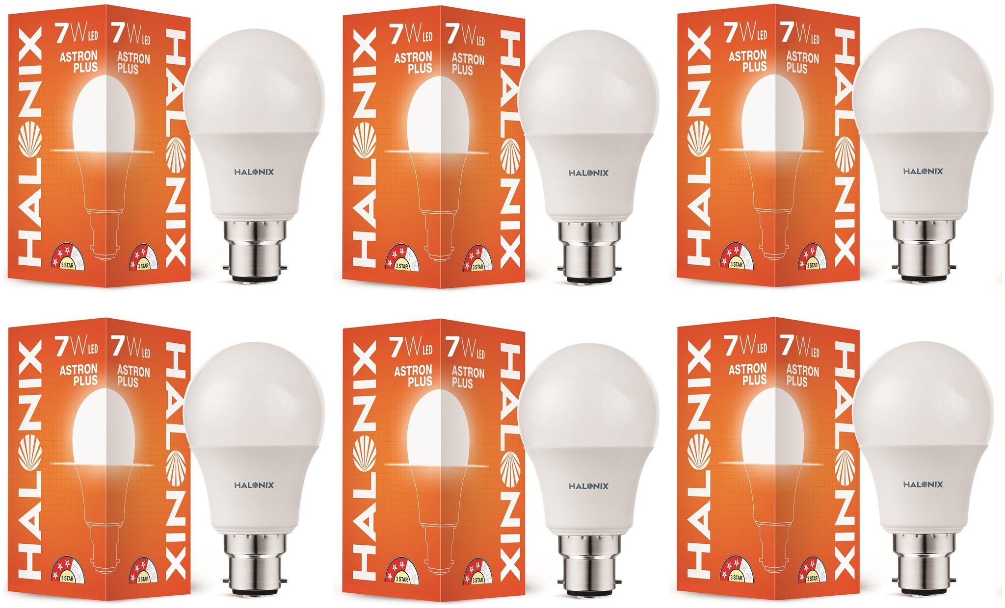 

Halonix Astron Plus Base B22 7-Watt Led Bulb (Pack Of 6 Cool )